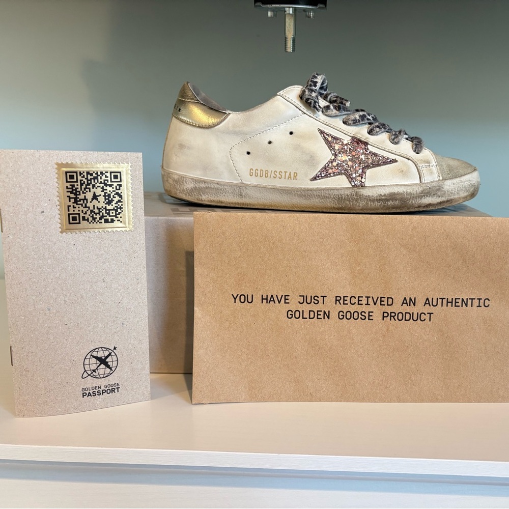 Golden Goose Super Star sneakers pink/purple glitter star, gold heel tab 37